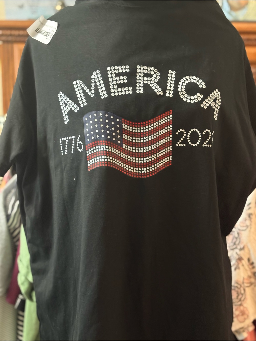 Black 'America' Rhinestone look Flag Graphic Tee